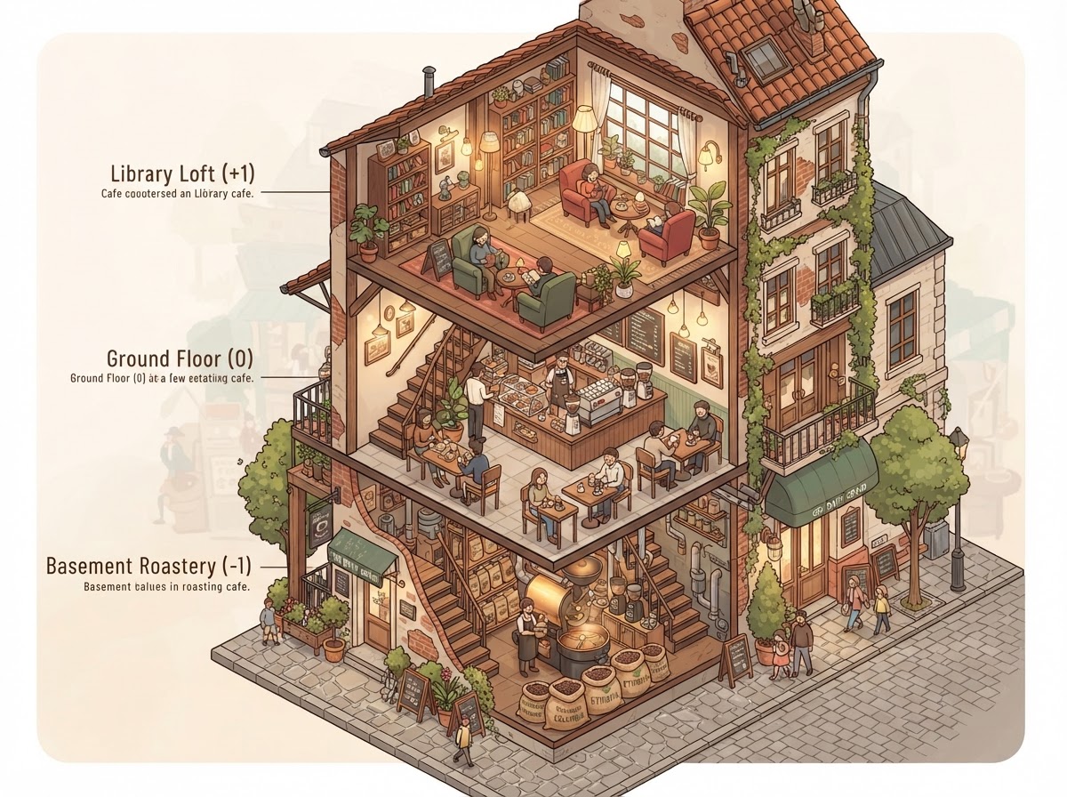 Nano Banana 2 Lite output for Isometric Cafe Cutaway