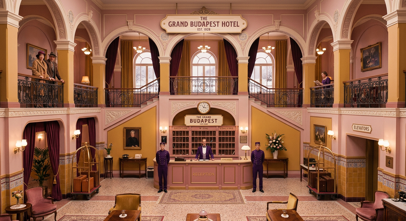 Nano Banana 2 output for Wes Anderson Hotel Lobby