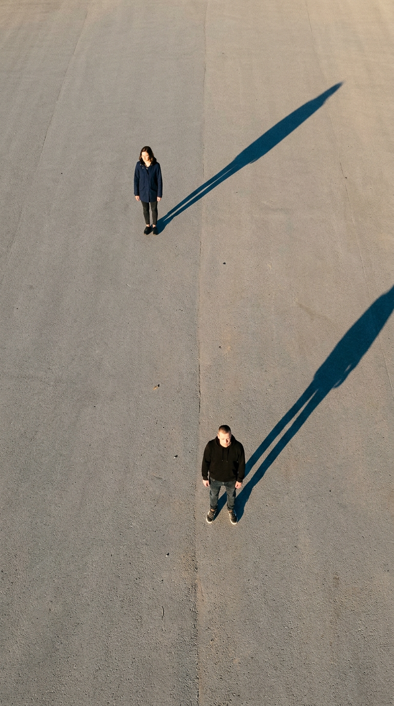 Two People, Long Shadows (Overhead)