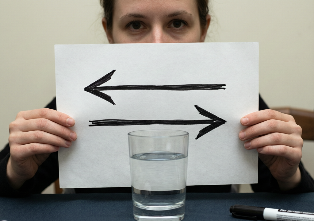 Two Arrows Behind a Glass of Water