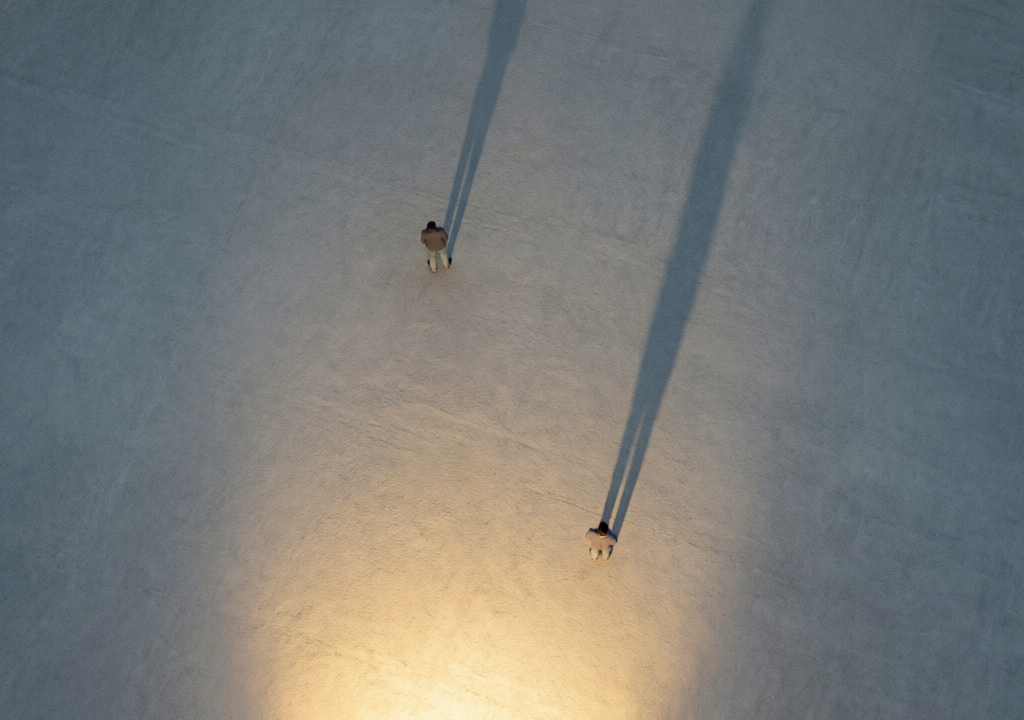 Two People, Long Shadows (Overhead)