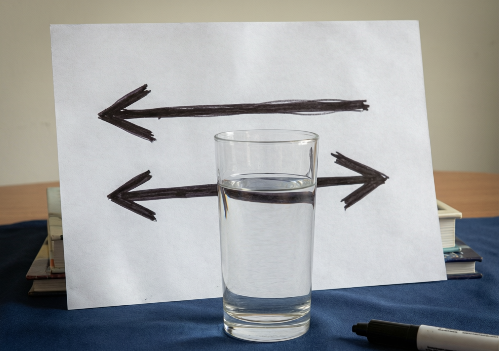 Two Arrows Behind a Glass of Water